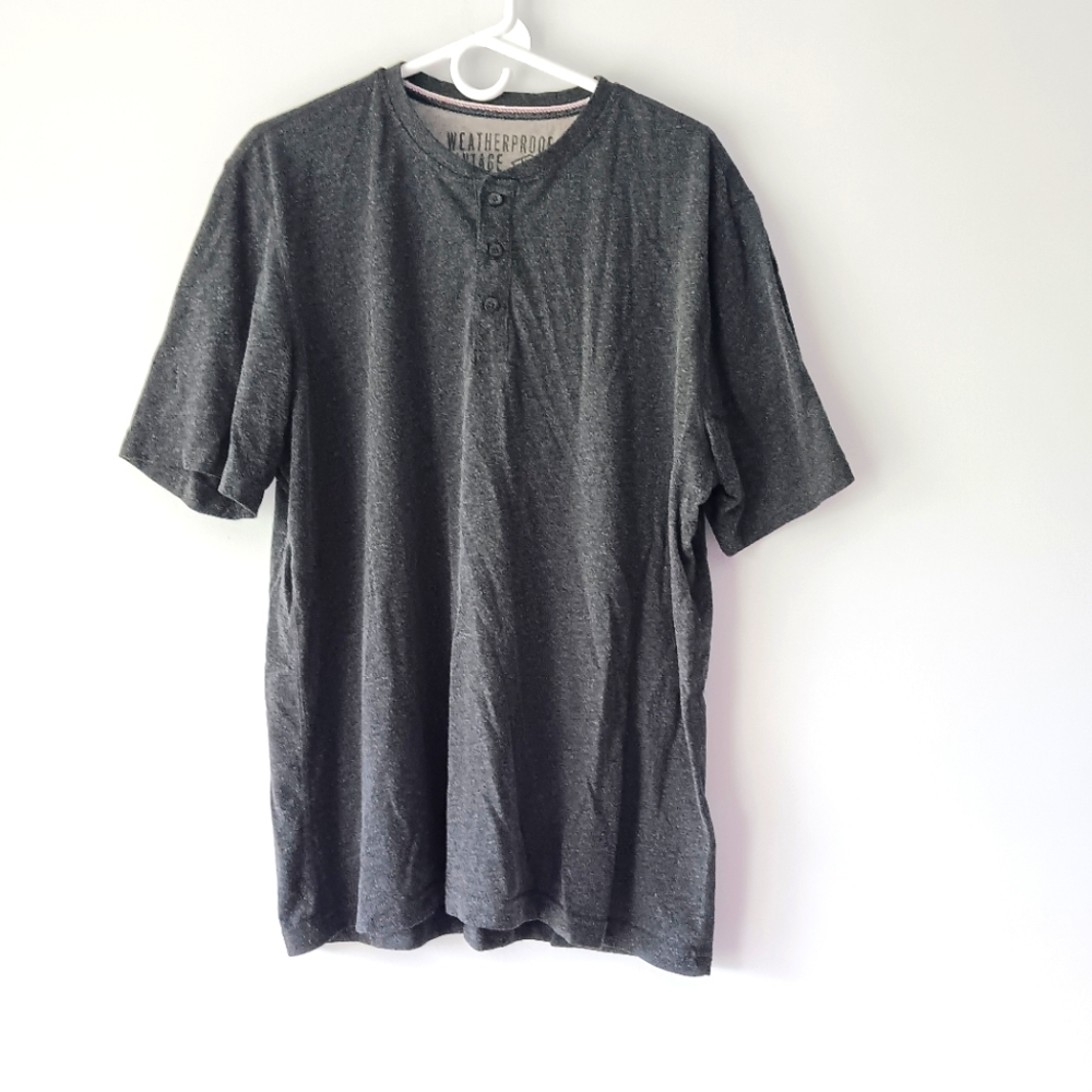 Weatherproof Vintage Henley Men's T-shirt Buttons Crewneck Charcoal Grey XL